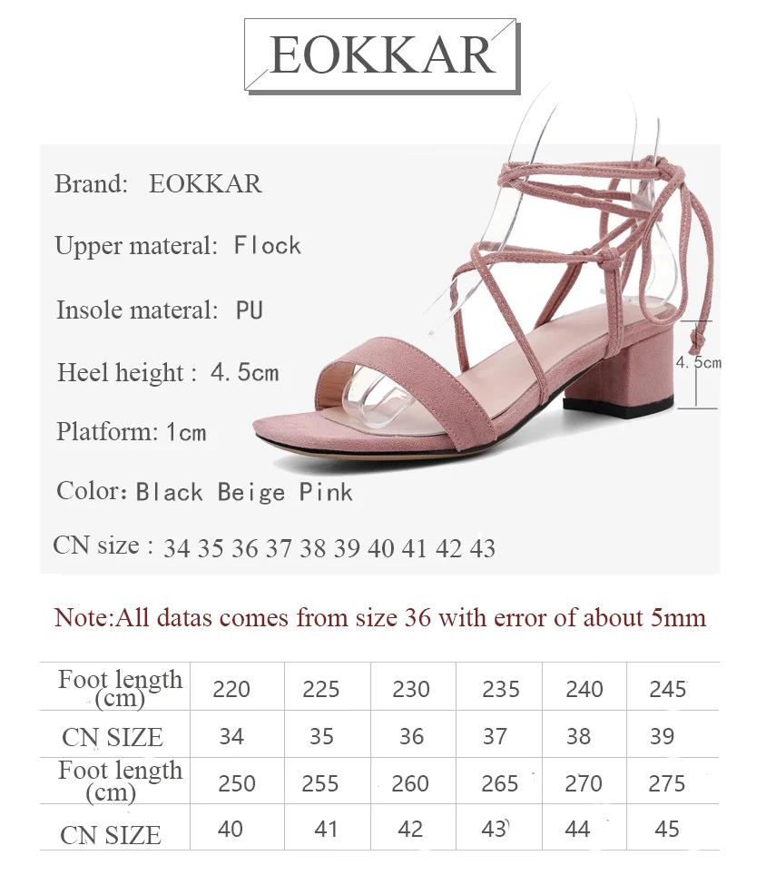

Eokkar 2019 Women Cross Criss Strap Sandals Open Toe Lace Up Gladiator Square Heel Summer Shoes Ladies Pumps Plush Size 34-43