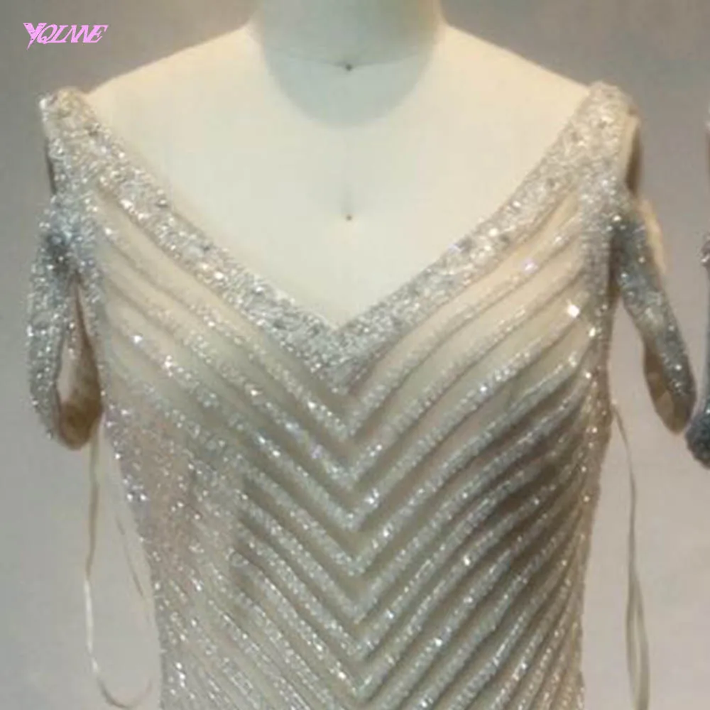 Robe De Soiree Шампанское Стразы вечернее платье длинное Русалка вечернее платье с v-образным вырезом