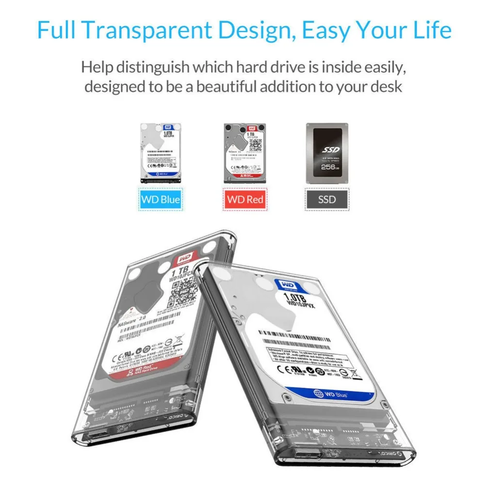 USB 3,0 прозрачный 2,5 дюймов SATA3 5gbps жесткий диск HDD Caddy чехол для внешнего жесткого диска HDD/SSD 128*79*13 мм жесткий диск чехол