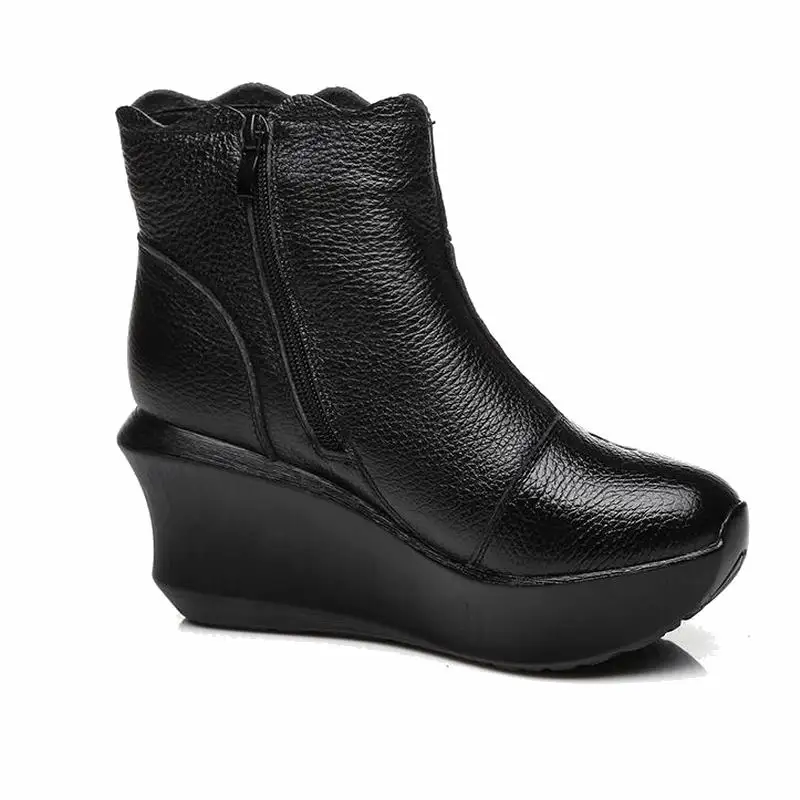 

GKTINOO Embroider Handmade Boots For Women Genuine Leather Ankle Shoes Vintage Platform Women Shoes Round Toes Wedges Boots