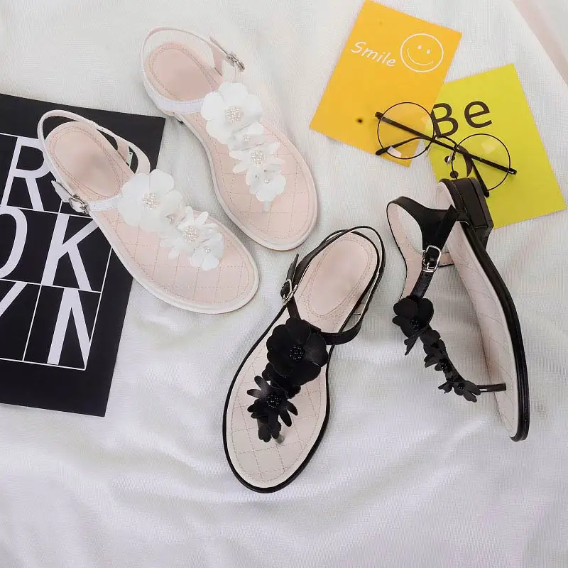Цветы Дизайнер Квартир Женщин Сандалии 2017 Лето Открытым Носком Пряжка Ремень