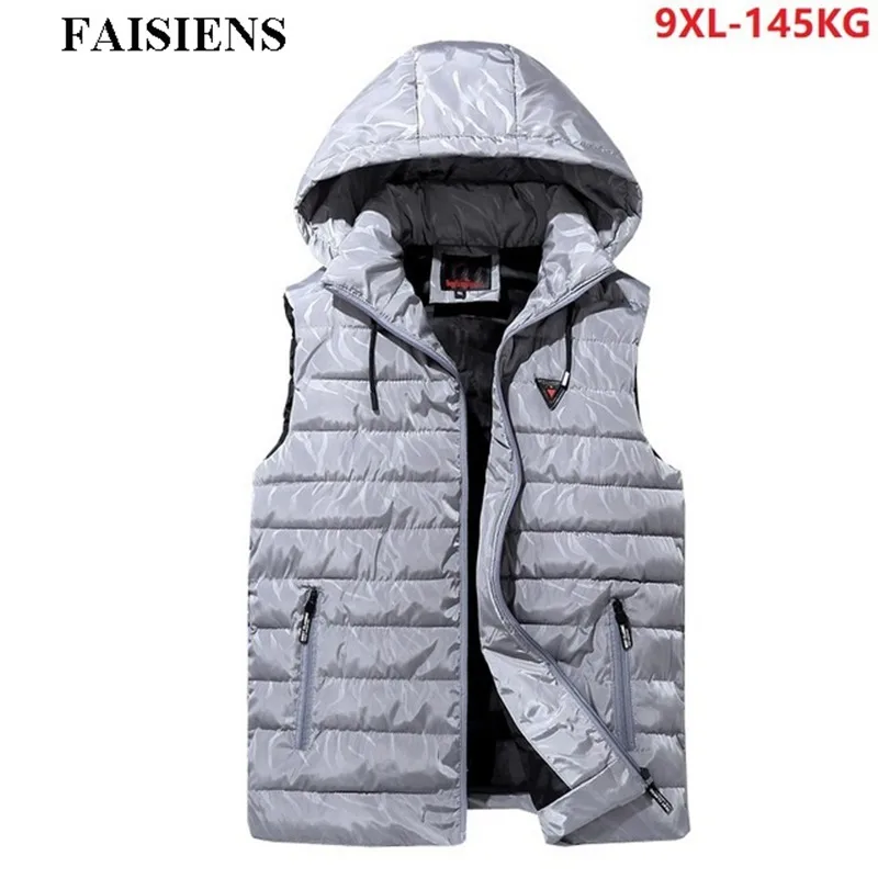 FAISIENS мужские жилеты плюс большого размера с капюшоном синий 5XL 7XL 8XL 9XL спортивная одежда хипстер большие зимние теплые жилеты жилет с хлопковой подкладкой