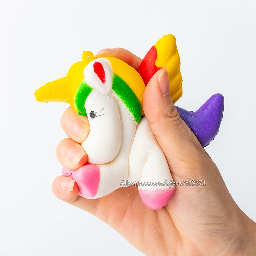 

Colorful Jumbo Squeeze Unicorn Squishy Doll Slow Rising Flying Horse Phone Strap Decompression Toys Kids Fun Gift Toys