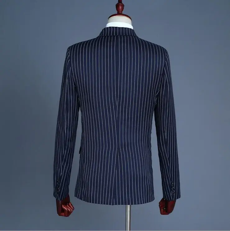 

Men's Suit Dress Stage Performance Atudio Theme Suit Navy Blue White Vest Three-piece Suits Wedding Double breasted Suit