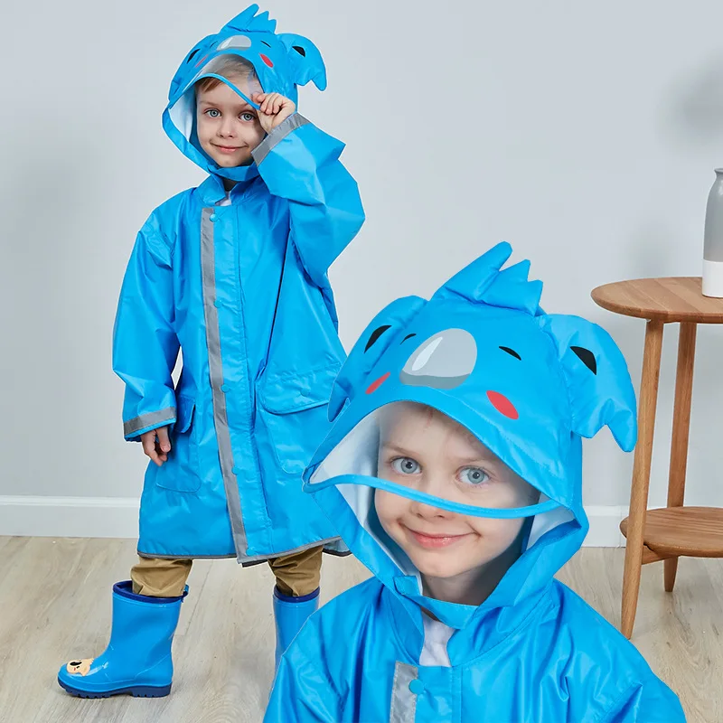 

2-9Years Children Impermeable Raincoat Hooded Animal Kids Boy baby Girls Rain Coat Tour Polyester Hidden Schoolbag Poncho