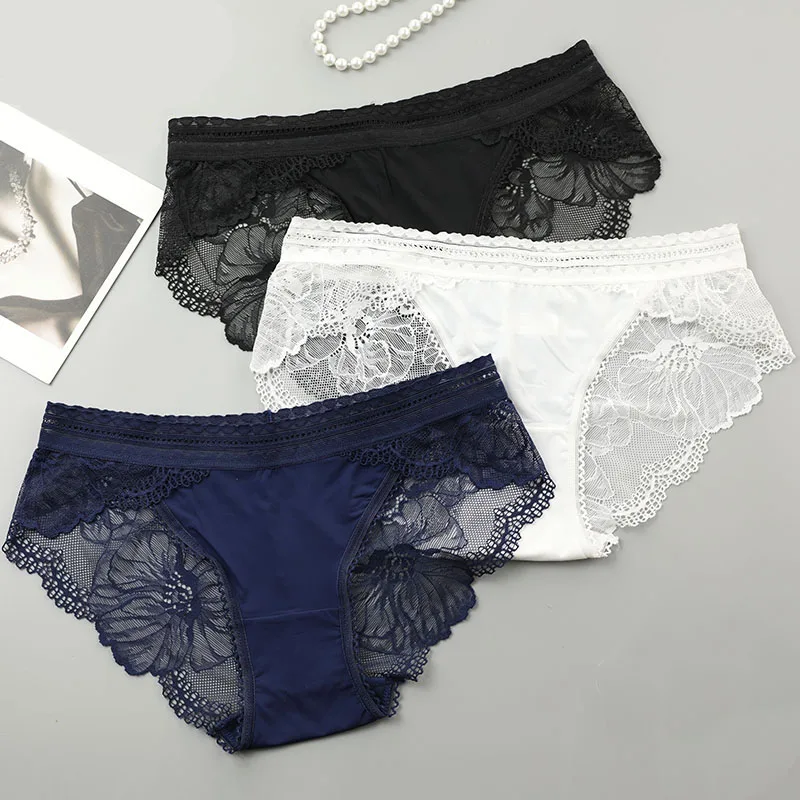Кружевные бесшовные трусы LANGSHA нижнее белье с низкой посадкой из нейлона и шелка 3