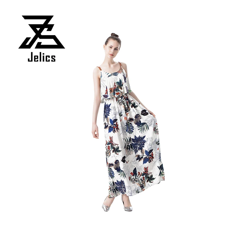

Женское платье с цветочным принтом Jelics, длинное платье без рукавов с оборками и открытой спиной для вечеринки в ночном клубе на лето