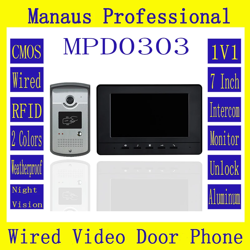 

New Auto-remote Control Contactless RFID Video Door Intercom TFT 7 Inch Digital Color LCD Monitor Outdoor Rainproof Camera D303b
