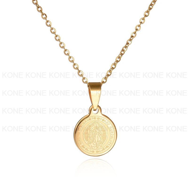 Uzone Classic Catholicism Virgin Mary Stainless Steel Coin Necklace For Women Men Gold Color Religion Christmas Gift | Украшения и