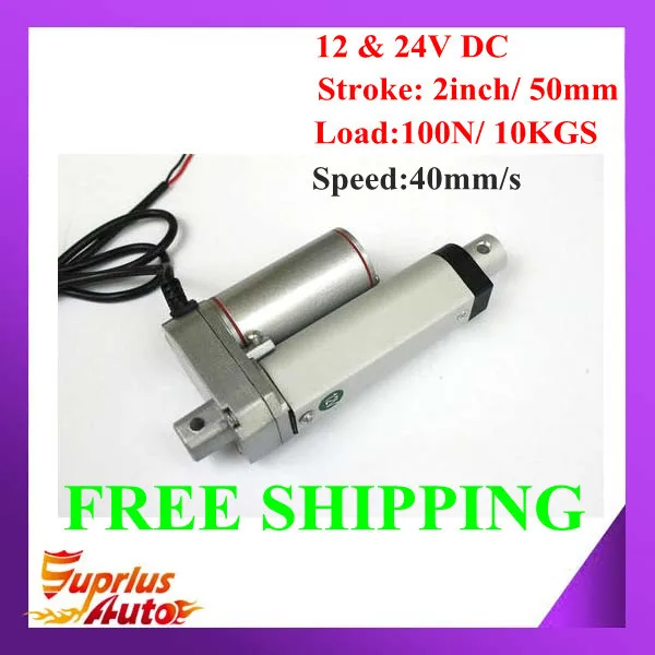 

Free Shipping 40mm/s High Speed 2inch/ 50mm Stroke, 12Volt or 24Volt Max 100N Load Capacity of Linear Actuator