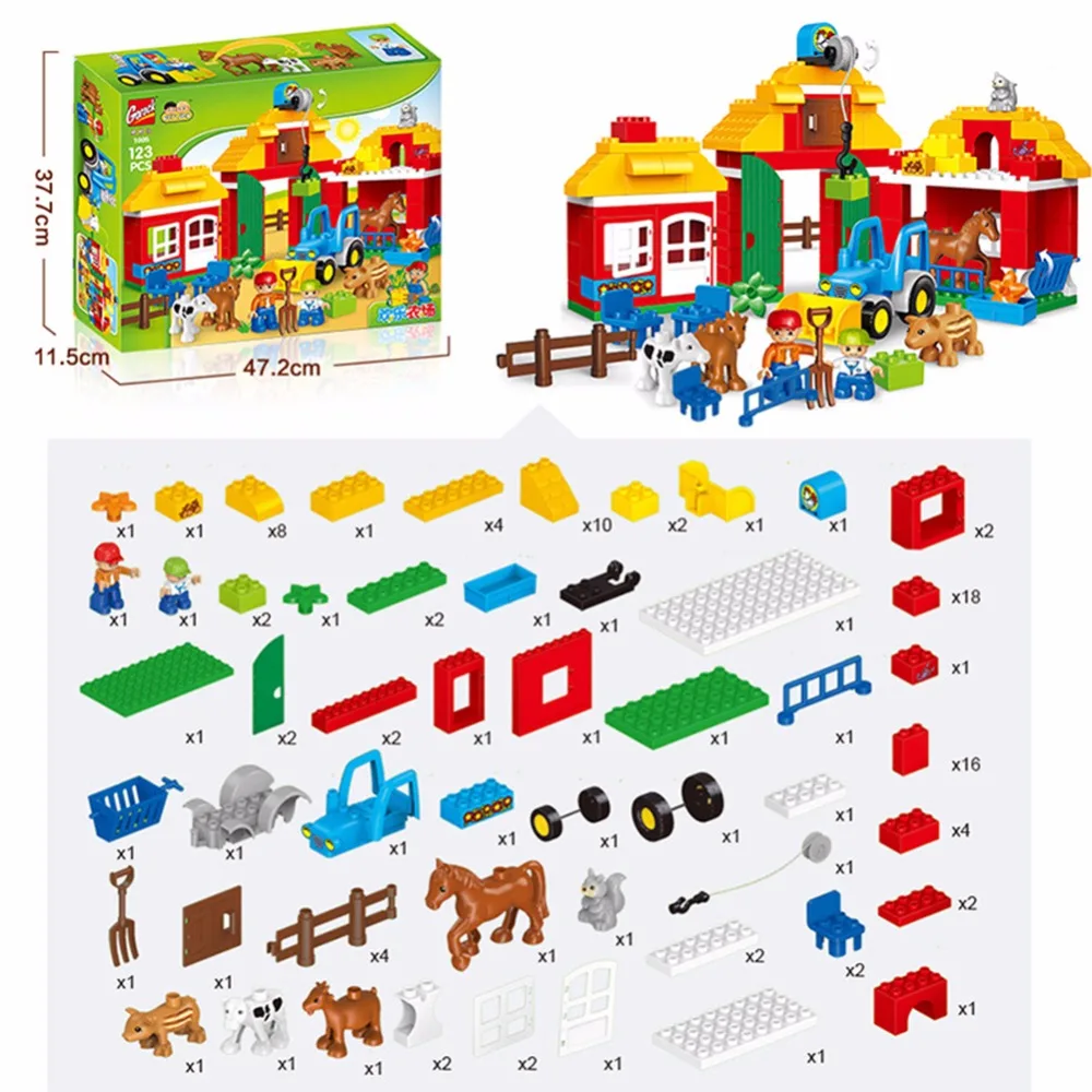 Большой размер Diy строительные блоки Happy Farm Zoo с фигурки животных город игрушка 123