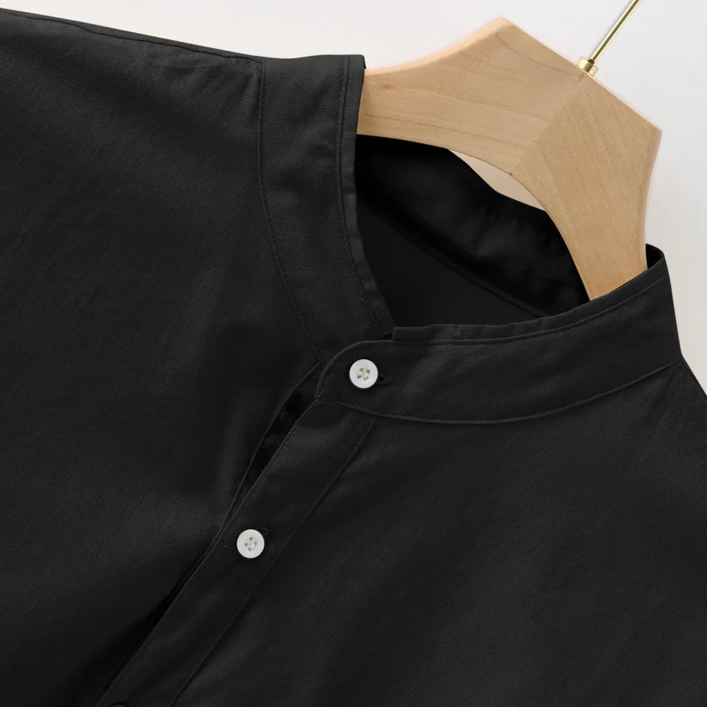 Мужская мешковатая блузка из хлопка и льна однотонная с длинными рукавами