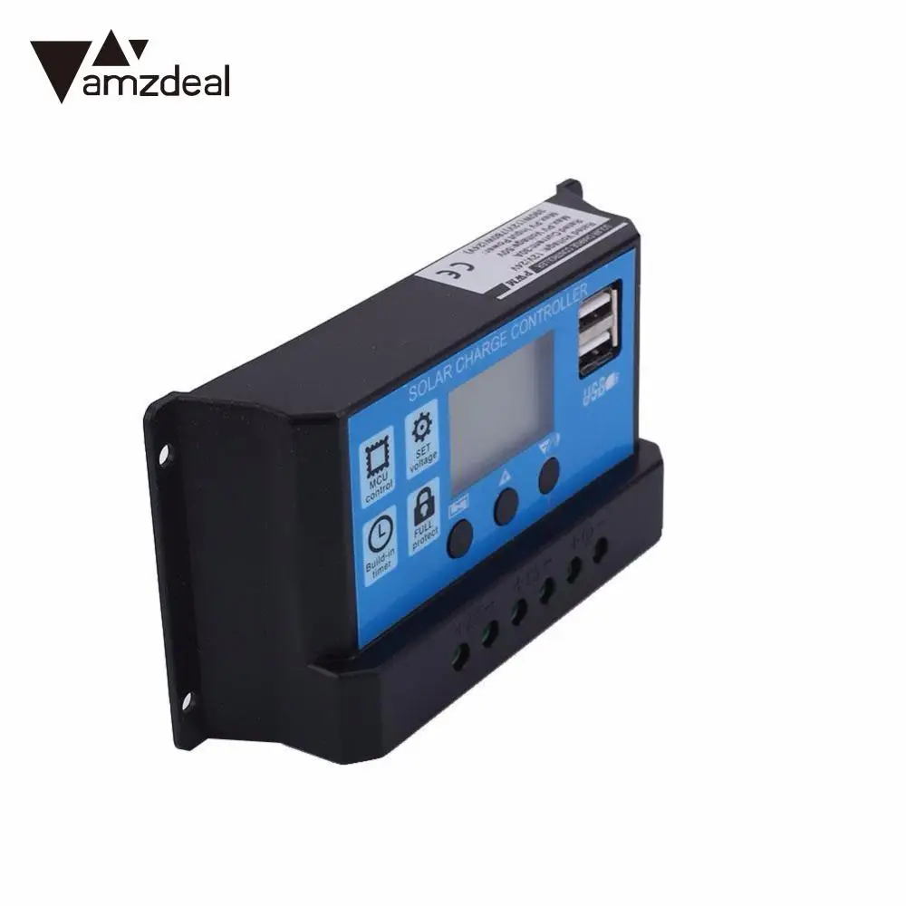 Amzdeal Профессиональный 30A 12/24 в USB LCD PWM солнечная панель система регулятор заряда
