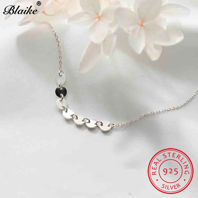 Blaike минималистичные 925 пробы серебряные маленькие круглые короткие цепочки на ключицы ожерелье s для женщин блестящее ожерелье пляжное ювелирное изделие