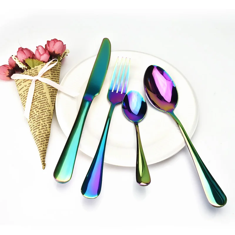 Многоцветный Набор радужных столовых приборов 4 шт набор посуды черный вилка нож