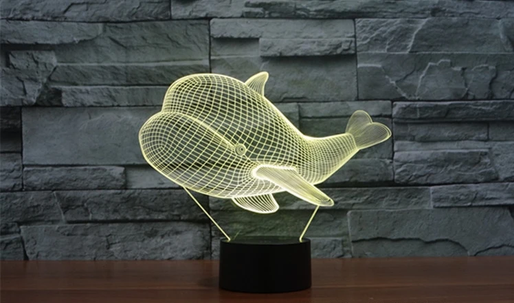 [Seven Neon] Бесплатная доставка акриловая Настольная лампа с китами 7 цветов 3D