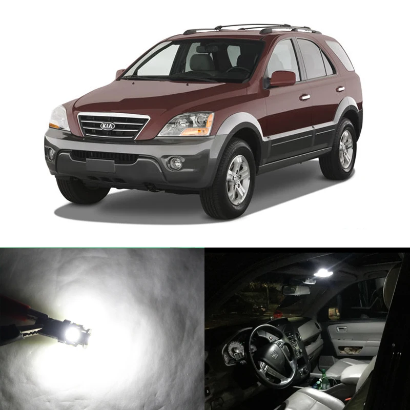 Подходит для Kia Sorento 2003-2008 Белый CAN-bus светодиодная интерьерная посылка, комплект лампочек для автомобильной карты, купольный багажник, вежливый номерной знак, светильник
