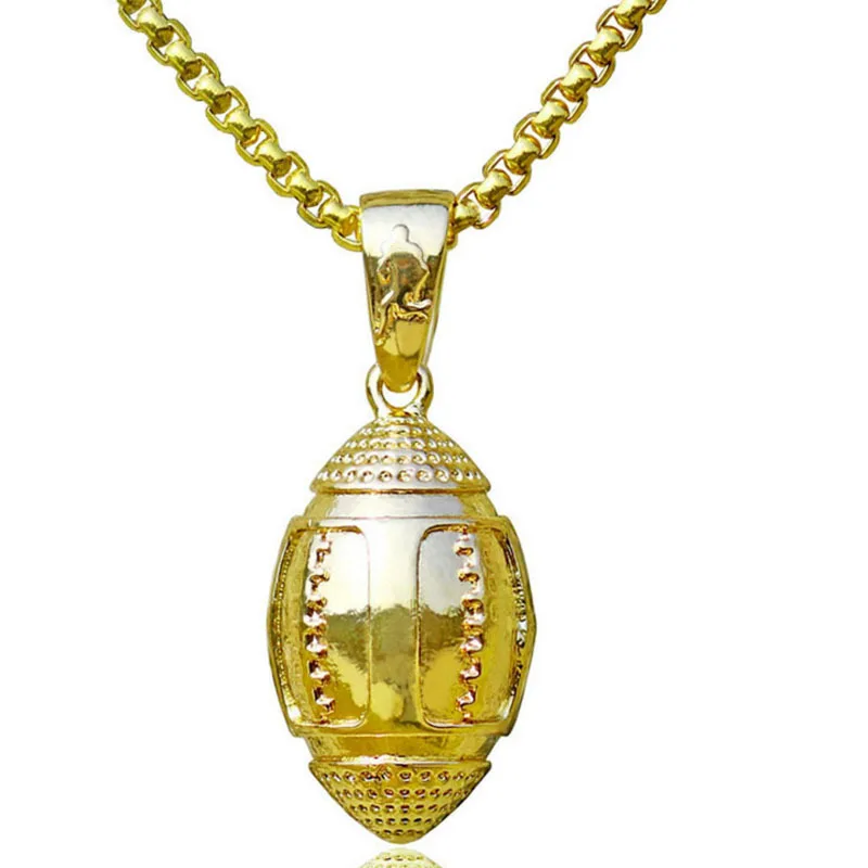 18k gold Football Европейские и американские баскетбольные бейсбольные ожерелья из нержавеющей стали с цепочкой панк рок мужские ювелирные изделия Хип поп подарок, NM003G - Окраска металла: 18k gold Football