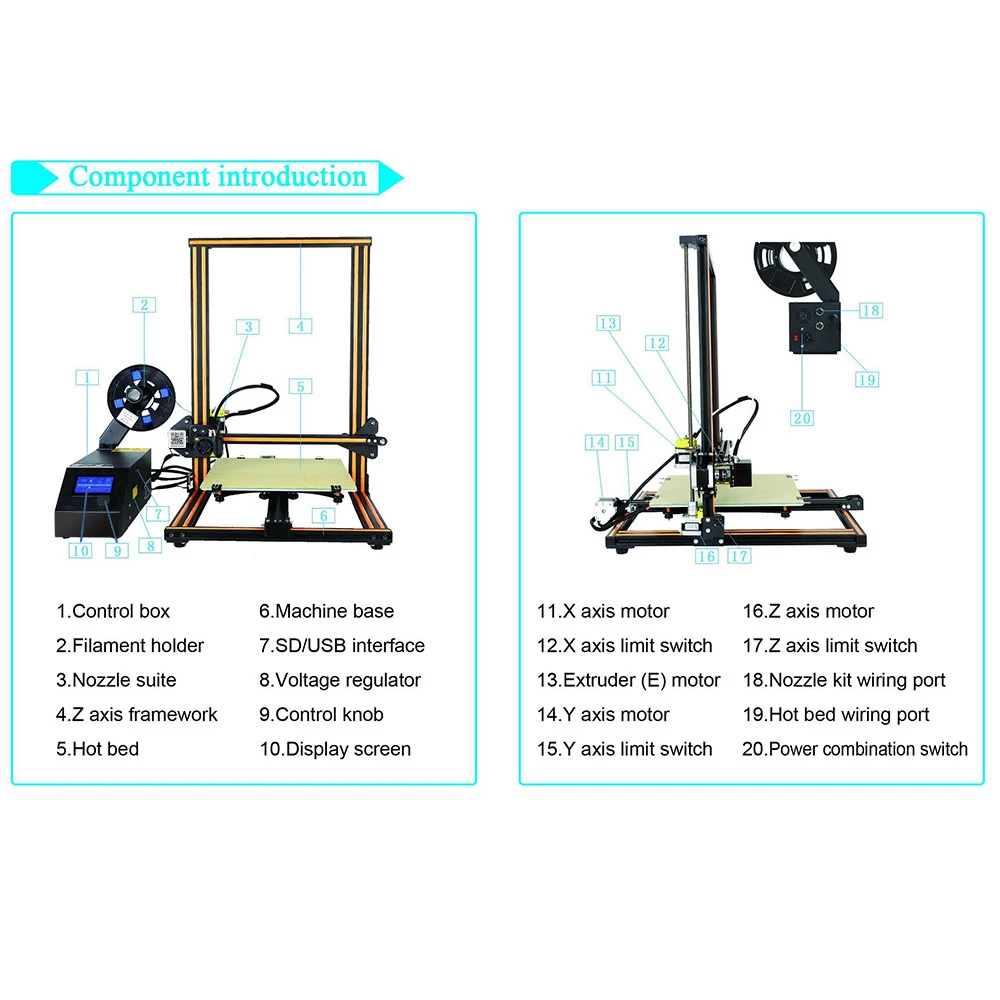 Creality 3D CR-10 3D принтер DIY 300*300*400 мм размер печати алюминиевая рамка с 200 г нить поддерживает различные 3D нити