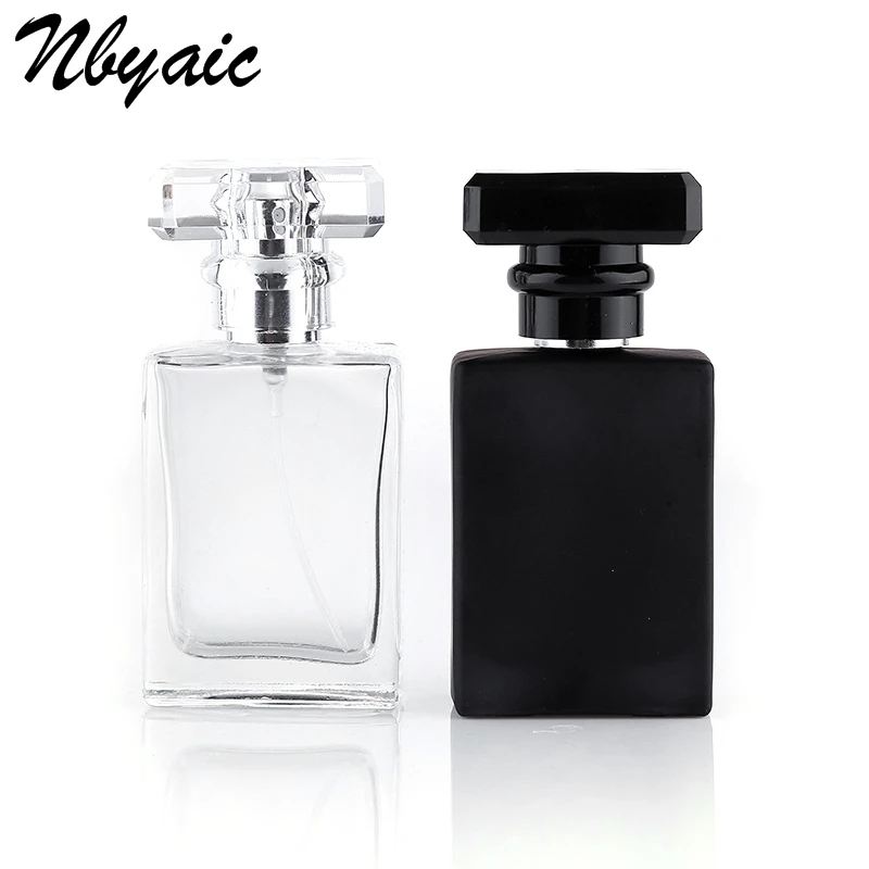1Pcs30ml50ml высококачественный стеклянный флакон для духов бутылка для парфюмерии с распылителем прозрачный черный флакон-спрей кристально прозрачный квадратный