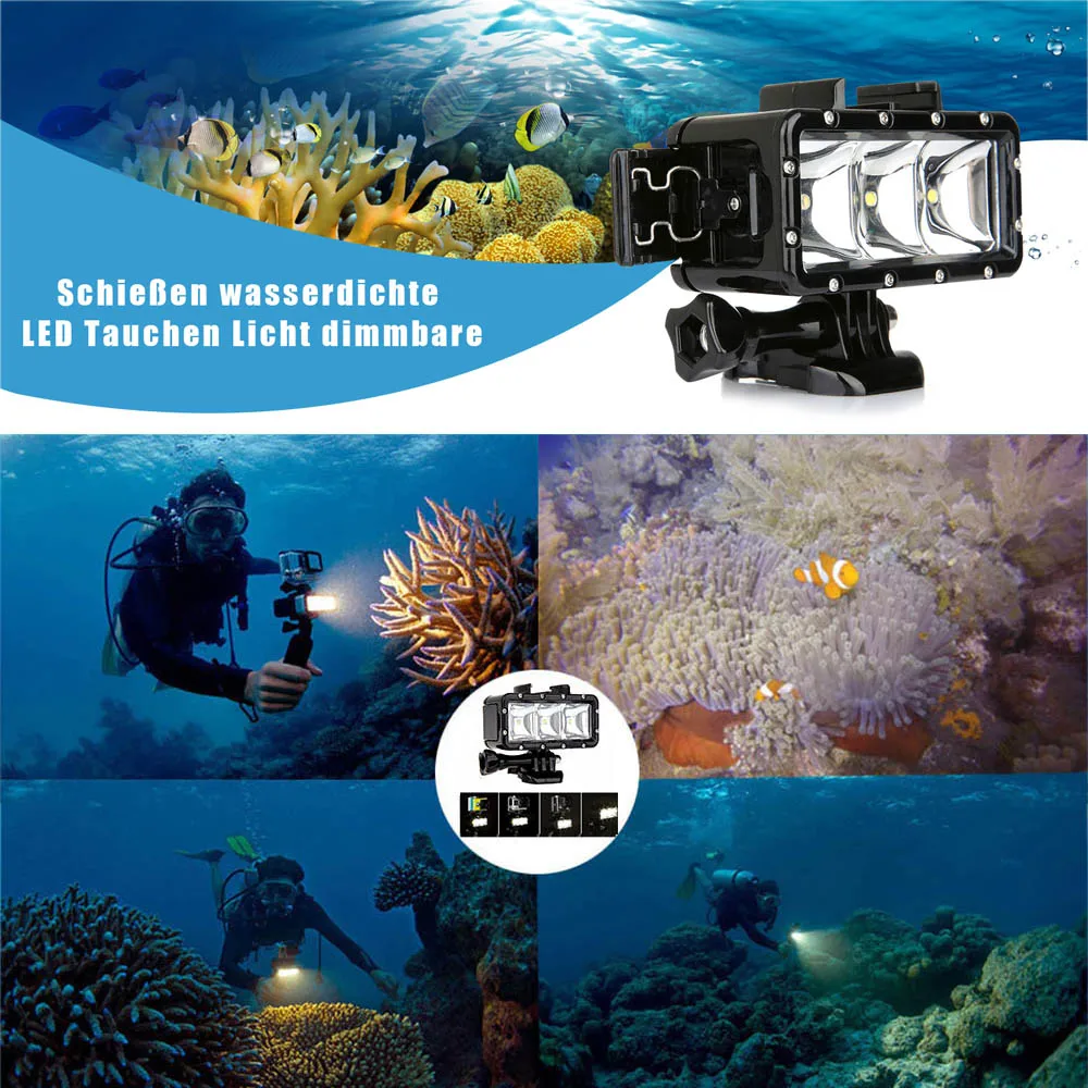 30 м 300 лм подводный светодиодный светильник для дайвинга для GoPro Hero 8 7 5 6 Black Yi 4K H9 светильник ing Fill лампа для GoPro 8 аксессуар