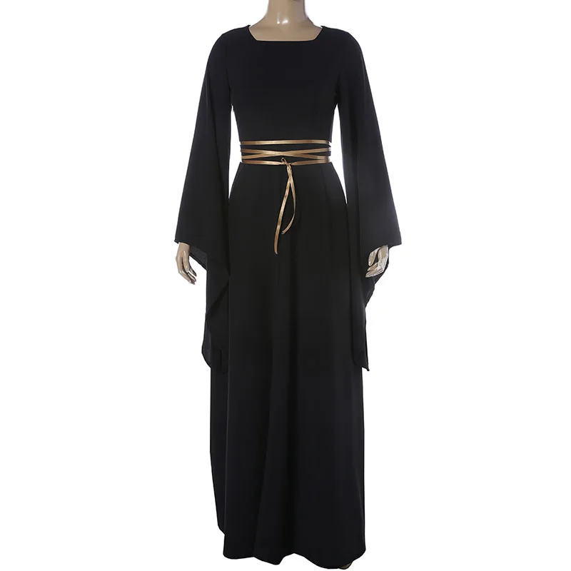 Женское платье для взрослых черное готическое средневекового Ренессанса пояс