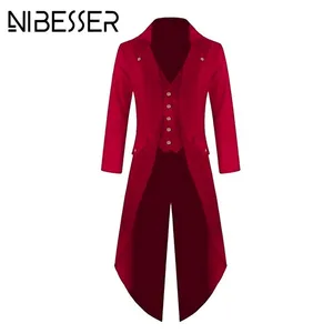 NIBESSER Мужской Длинный блейзер модный однотонный ветровка пальто весенний клубный панк ретро смокинг Свадебный Мужской s Блейзер костюм куртка размера плюс