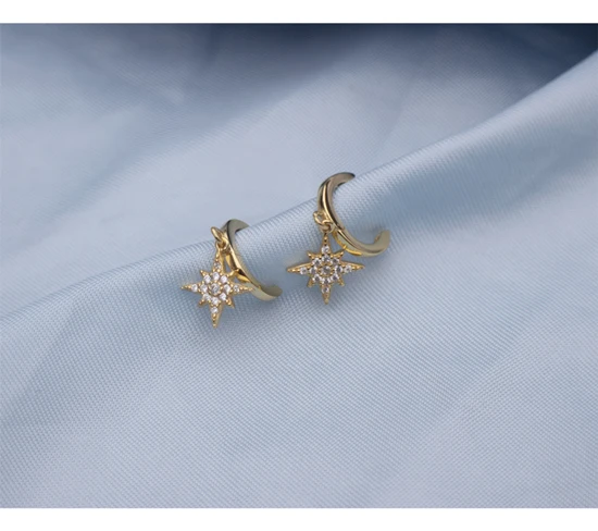 1 pair gold 7 mm Серьги из стерлингового серебра 925 пробы, модные циркониевые Ретро Восьмиугольные звезды, короткий кулон, кольцо с капельками, простой тренд, женские серьги, ювелирные изделия - Окраска металла: 1 pair gold 7 mm