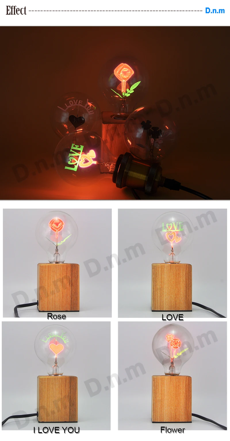 G80 лампа Эдисона E27 220 В Ретро лампа Рождественские Свадебные цветы& Love& Rose& I Love U Праздничная винтажная лампа светодиодный Внутренний Ночной светильник