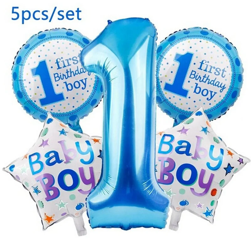 5pcs Blue balloons QIFU 2 м с днем рождения баннер бумажные гирлянды Свадебный экран Декор на день рождения принадлежности на 1 день рождения первый день рождения для мальчиков Вечерние - Цвет: 5pcs Blue balloons