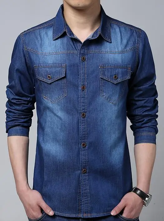 Plus Size 5XL Men Shirt Fashion Denim 