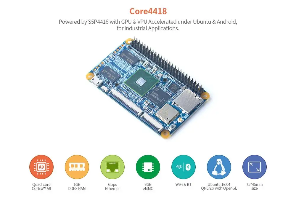 RealQvol Friendlyarm Core4418 S5P4418 четырехъядерный A9 Промышленный контроль, системы мониторинга, портативные устройства, роботы, IoT