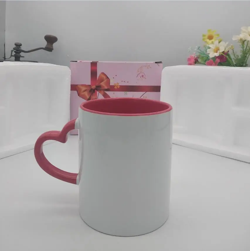 Красный Керамическая кружка DIY фото ручка в форме сердца цвет внутри и цвет сердце ручная чашка с индивидуальными картинками DIY изображения печати мазвэй - Цвет: Красный