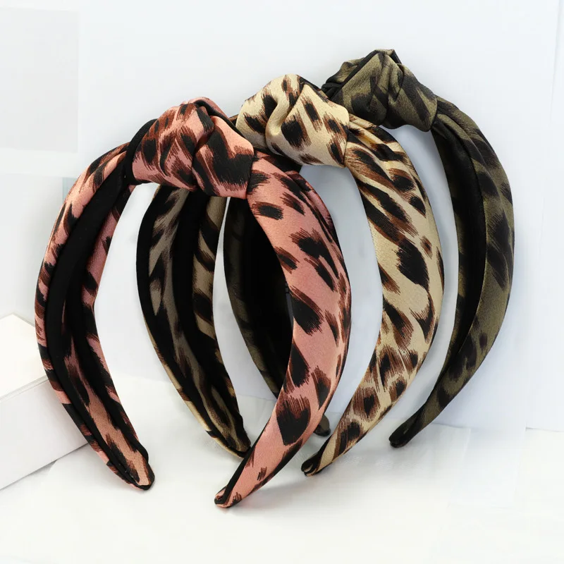 

Korean New Leopard Patchwork Headband Women Fashion Hair Accessories Wholesale Wide Cloth Hairband Top Knot Boutique Head Wear