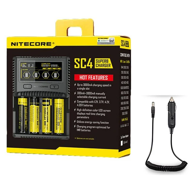 Официальный Nitecore UM4 UM2 SC4 USB QC зарядное устройство интеллектуальная схема глобальная страховка Li-Ion AA AAA 18650 21700 26650 - Цвет: SC4 Add Car  line