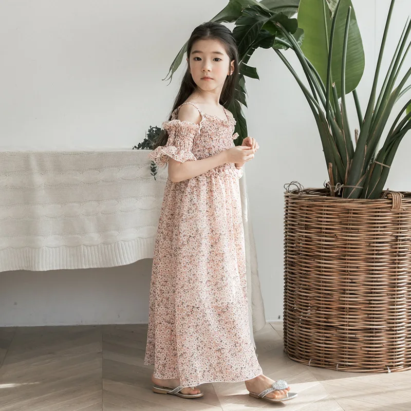 Summer 2021 Floral Maxi Long Dress Teen Girl Mother Daughter Clothes Big Girls Dresses Pink Green Beach Holiday Clothing | Детская