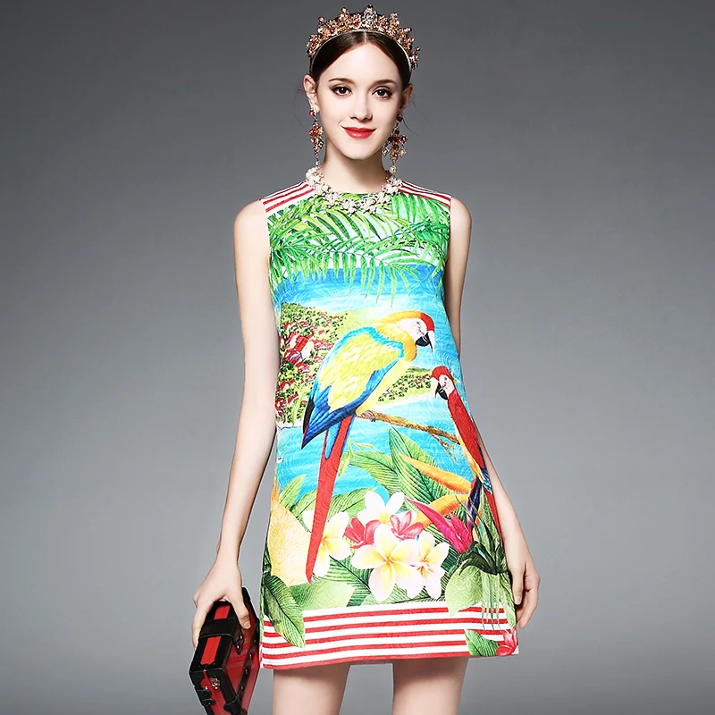 Высокое Качество Hotsale 2017 Vintage Картина Маслом Животных Печати Рукавов Dress Жилет