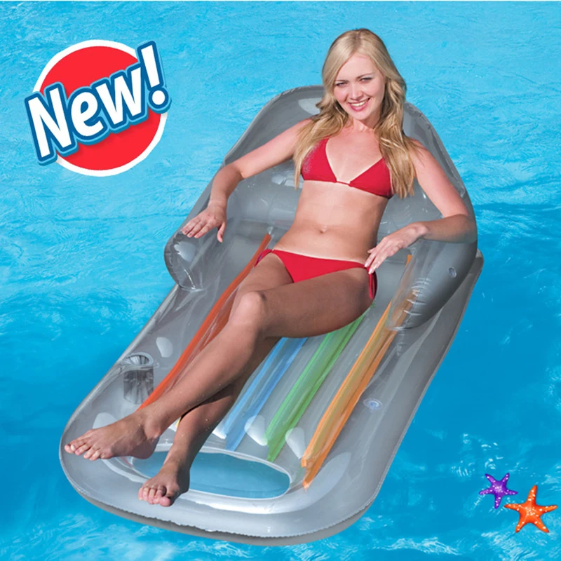 

Blue Inflatable Floating Row Swimming Leisure Adult Floating Chair with Arm Chair Beach Bathing Swim Air Pads PVC Inflatable Bed