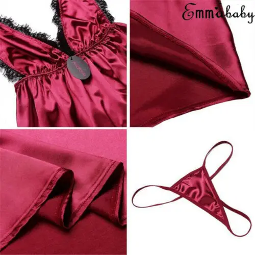 4 цвета сексуальное женское белье шелковое кружевное платье Babydoll ночная рубашка-пеньюар эротическая ночная рубашка s-xl