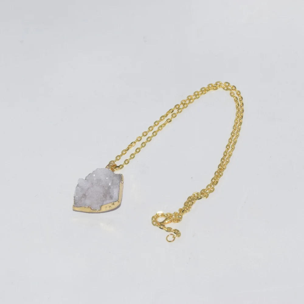 Женское ожерелье с подвеской geode druzy длинная цепочка золотыми наконечниками