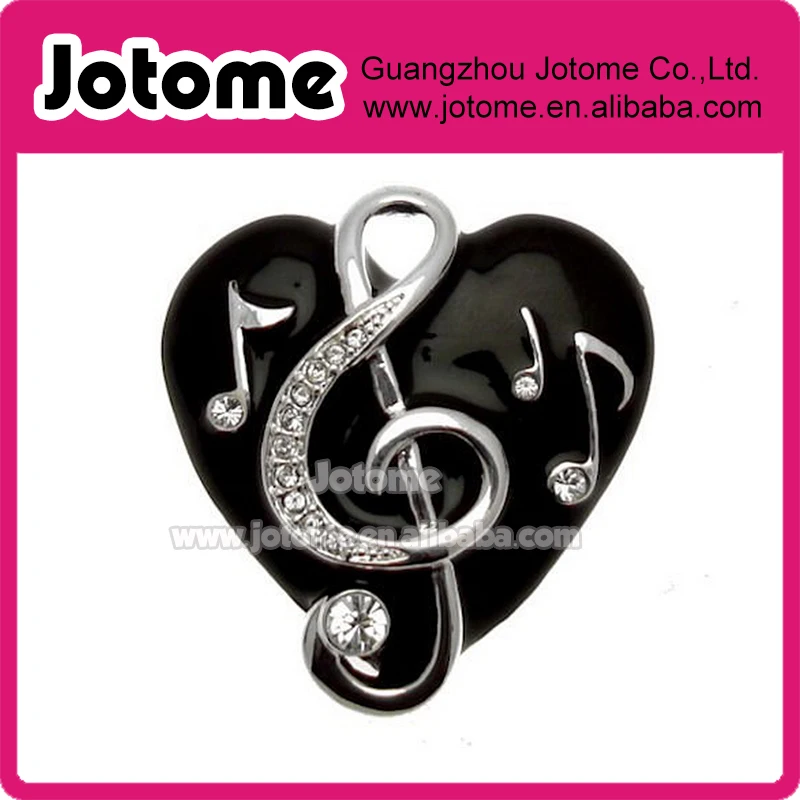 

Black Enamel & Crystal Music Note & Clef Heart Brooch