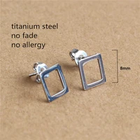 titanium 316l stainless steel ip planting stud earrings brief hollow out square 8mm no fade allergy free fashion jewelry
