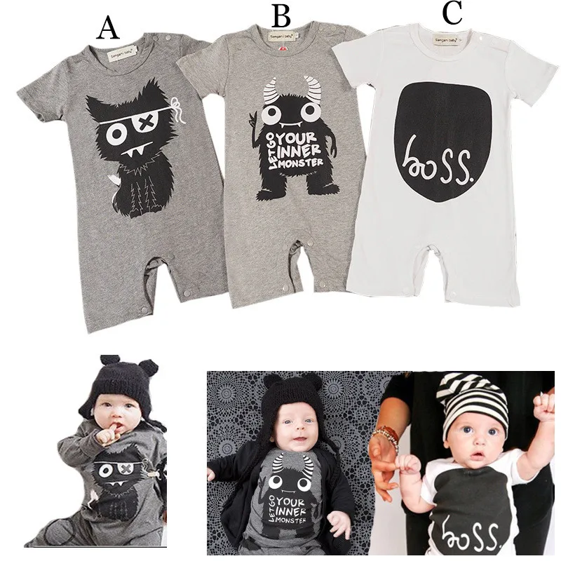 Детский комбинезон Милый хлопковый с короткими рукавами и принтом монстра