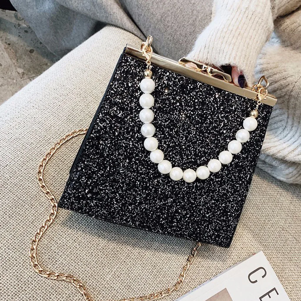 Женские сумки Bolsos Mujer, Женская жемчужная сумка через плечо, блестящая цепочка, кожаные красочные сумки-мессенджеры, сумка на плечо, сумка-тоут с жемчугом, сумка-мессенджер