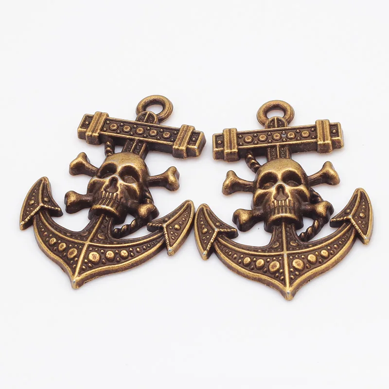 3 цвета античный металлический большой череп якорь подвески для