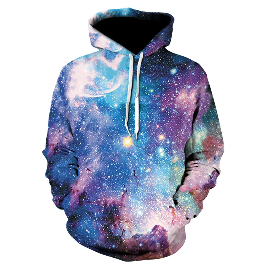 Толстовка с капюшоном Milky Way 3D космический синий Galaxy мужской спортивный костюм