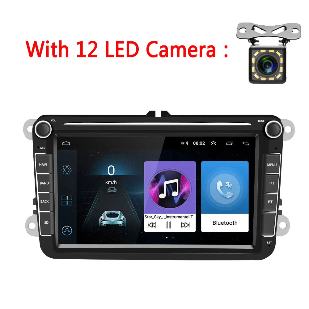 With 12 LED Camera AMPrime Android 2 Din автомобильный радиоприемник 8 ''TFT емкостный сенсорный экран 2din MP5 мультимедийный плеер gps радио приемник Bluetooth для VW - Цвет: With 12 LED Camera