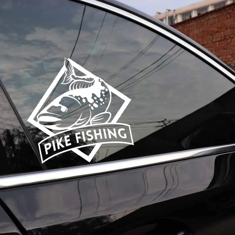 YJZT 14.6CM*14.8CM Pike Fishing Vinyl Car Sticker Cute Fish Truck Window Decal Decor Black/Silver C24-1057 | Автомобили и