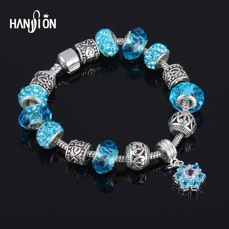Браслет с подвеской в виде цветка и кристаллического шара|charm bracelet|silver plated charm