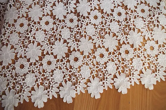 

3 Yards Off White Lace Fabric Crocheted Lace Fabric With Flowers